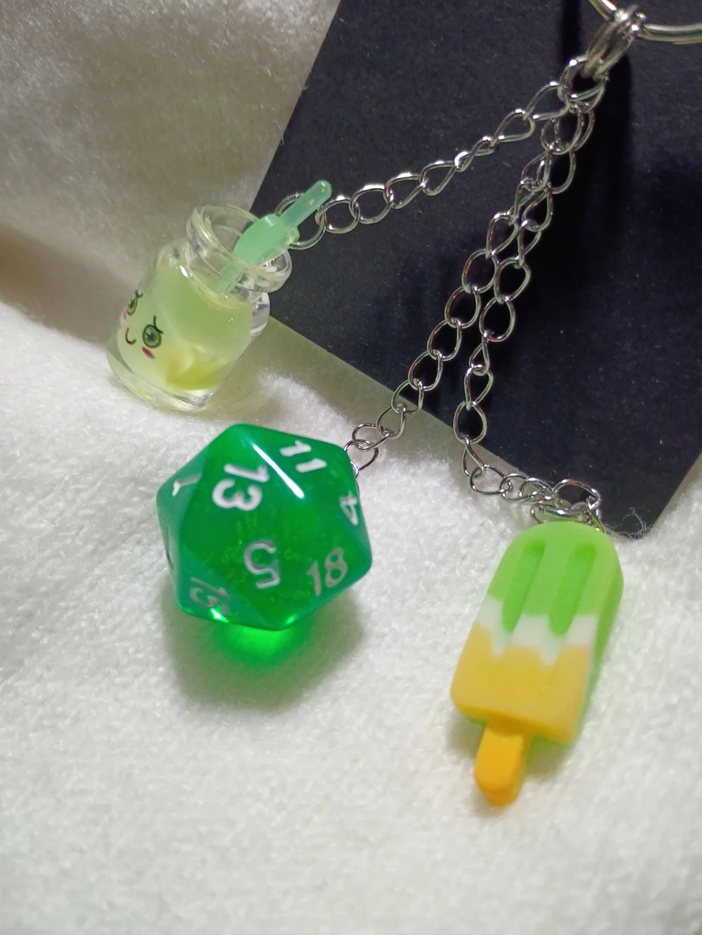 D20 Dice Citrus Popsicle Cute Cocktail Drink Straw GREEN Dangle Keychain D&D